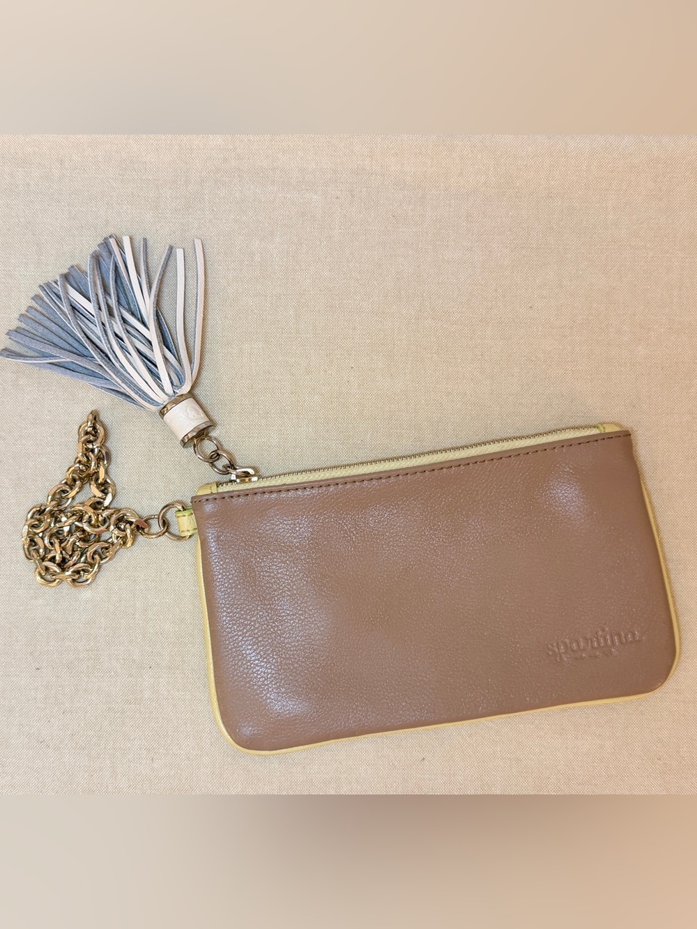 Spartina 448 Brown Leather Wristlet Clutch with Tassel